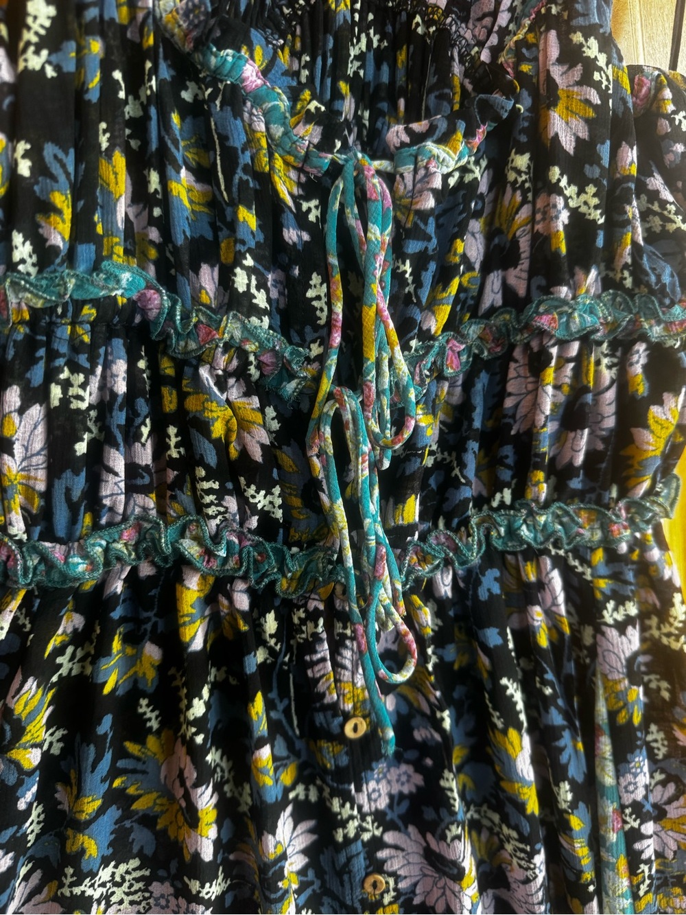 Free People Floral Print Blue Chemise Maxi Slip with Slit - Picture 5 of 9